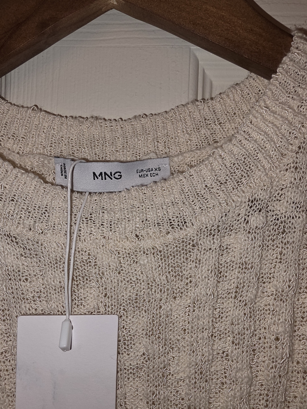 Mango Cream Stretch Lightweight Long Knit, Hip Length Stretchy Top W/ Side Slit.